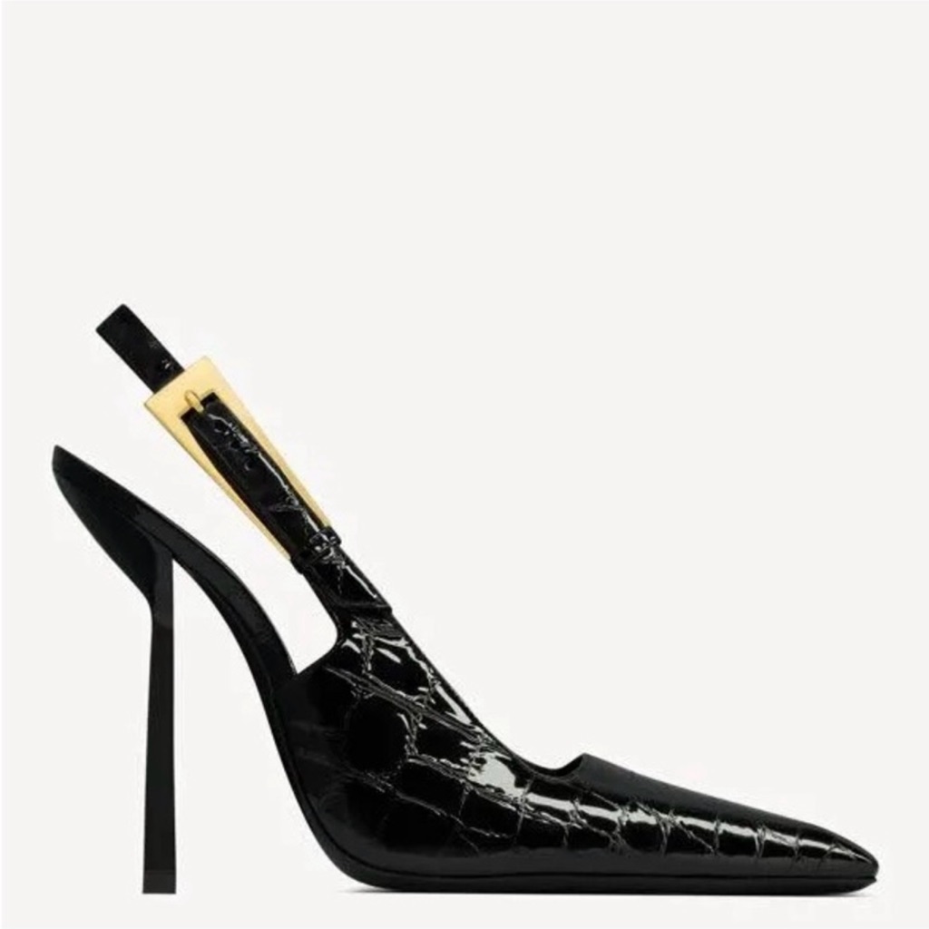 Saint Laurent Slingback Graham Shoes Croc-Embossed Heels Size 7